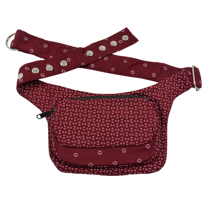 Gassi-Tasche, Bauchtasche aus Baumwolle Bordeaux Rot mit Mustermix und wasserabweisendem Innenraum. 