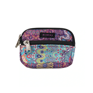 Kleine Beuteltasche für den Gürtel, bunt mit Mandala-Print und zwei separaten Reißverschlussfächern.