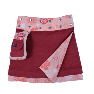 Wenderock für Kinder aus Cord Tomatenrot mit abnehmbarer Seitentasche..