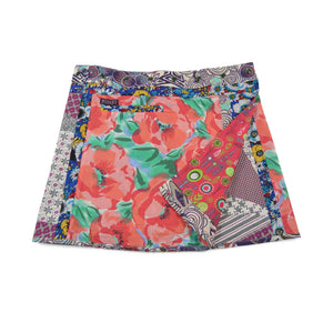 Wenderock, Wickelrock aus Baumwolle Bunt mit vielen Mustern und Blume und kleinem Einsteckfach vorne. Umfang ist einstellbar mit gläsernen Druckknöpfen am Rockbund.