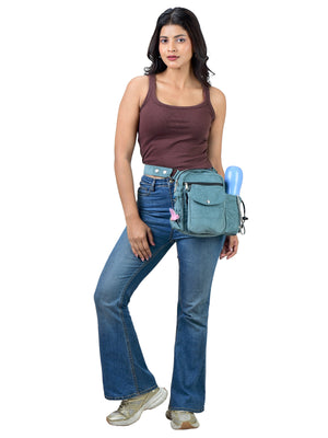 Gassi-Tasche mit Flaschenhalter „Konstanz“ Cord Salbei (119)