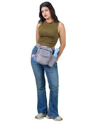 Gassi-Tasche mit Flaschenhalter „Konstanz“ Cord Hellgrau (123)