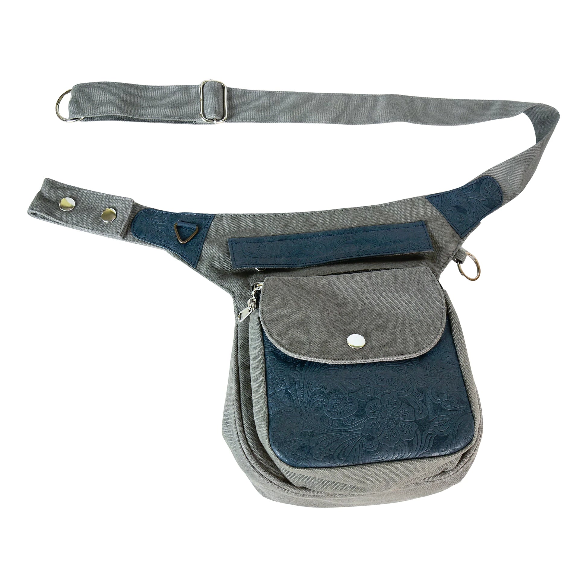 Super-Hannover Bauchtasche aus robustem Canvas Grau mit Echtlederdetails