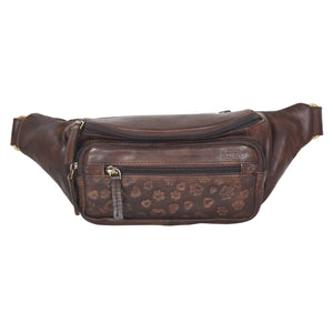 Nijens Gassi-Tasche Leder Bauchtasche (Pfoten-Herzen Prägung) Kastanienbraun