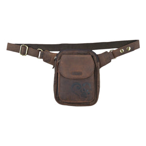 Gassi-Tasche aus Leder dunkelbraun mit Pfote&Herz, Hüfttasche für Hundebesitzer Nijens