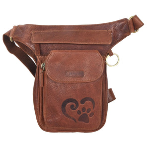 Gassi-Tasche Leder Cognac (Pfote&Herz Prägung)