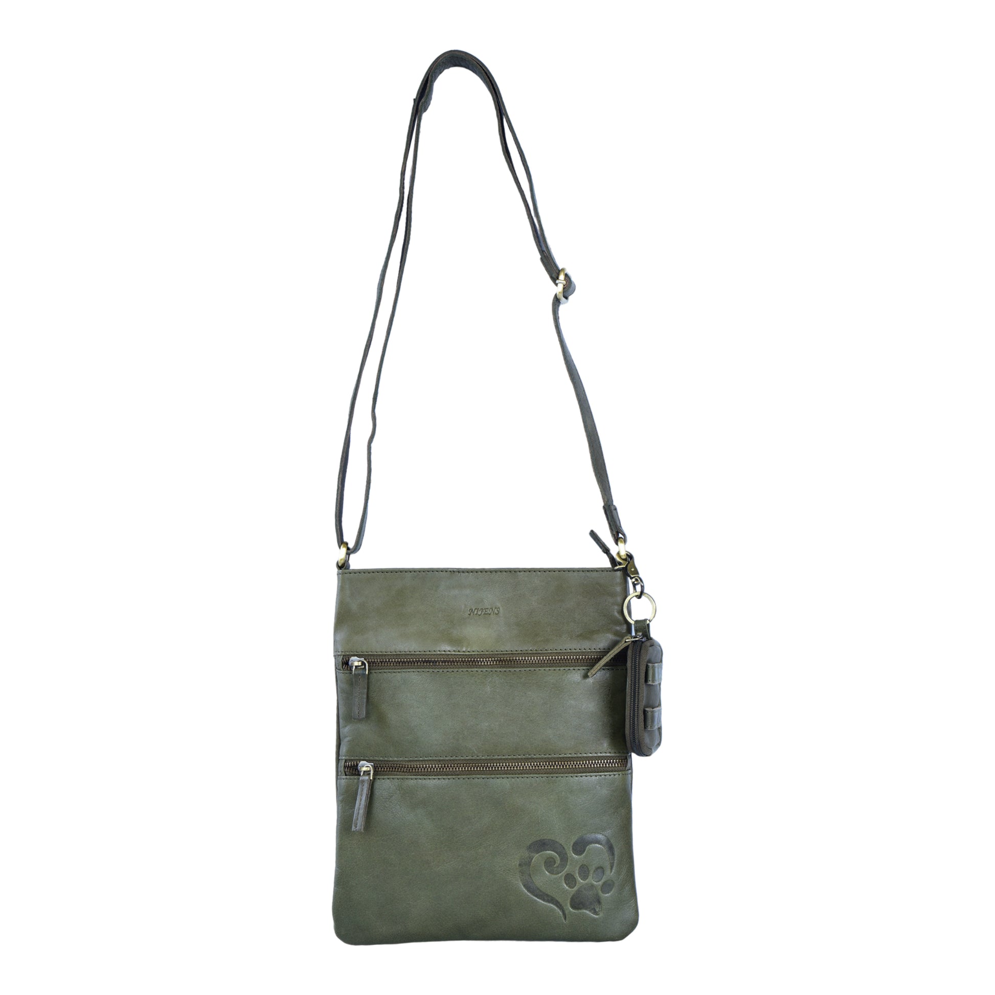 Ledertasche Umhängetasche Leder Olive mit Pfote&Herz 2