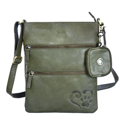 Ledertasche Umhängetasche Leder Olive mit Pfote&Herz