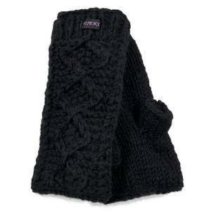 Pulswärmer, Armstulpen aus Schurwolle Schwarz Strickmuster Raute mit Daumen und Innenfutter aus Fleece.