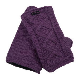 Pulswärmer, Armstulpen aus Schurwolle Flieder Strickmuster Raute, mit Daumen und gefüttert mit Fleece.