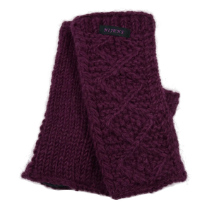 Pulswärmer, Armstulpen aus Schurwolle Lila Strickmuster Raute, mit Daumen und gefüttert mit Fleece.