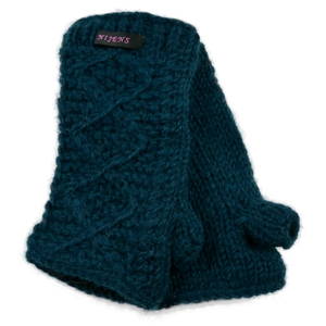 Pulswärmer, Armstulpen aus Schurwolle, Tiefseegrün, Strickmuster Raute mit Daumen und Innenfutter aus Fleece.