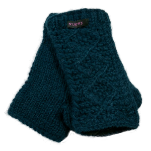 Pulswärmer, Armstulpen aus Schurwolle, Tiefseegrün, Strickmuster Raute, mit Daumen und gefüttert mit Fleece.