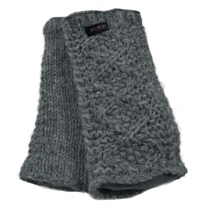 Pulswärmer, Armstulpen aus Schurwolle, Grau, Strickmuster Raute, mit Daumen und gefüttert mit Fleece.