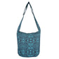 Rückansicht des türkisfarbenen Shoppers aus Canvas mit feinem Ethno-Muster und verstellbarem Schultergurt.