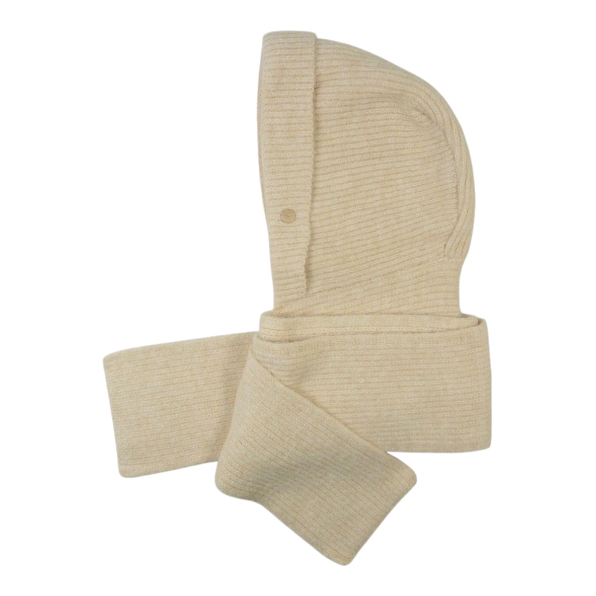 Nijens Balaclava Kapuzenschal in Creme mit langen Schalenden – Seitenansicht