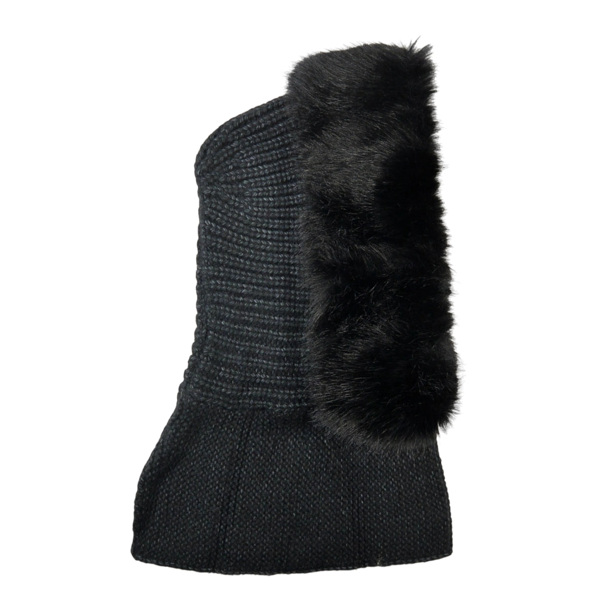 Schwarze Balaclava Damen mit Kunstfell Seitenansicht – warme Winter Kapuze von Nijens