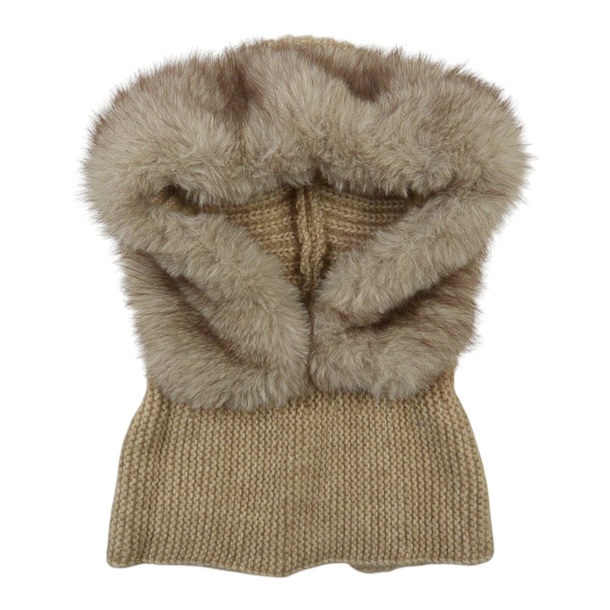 Nijens Balaclava Damen beige Frontansicht – gestrickte Schlupfmütze mit verlängertem Halsbereich