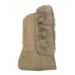 Nijens Balaclava Damen beige Seitenansicht – gestrickte Schlupfmütze mit verlängertem Halsbereich