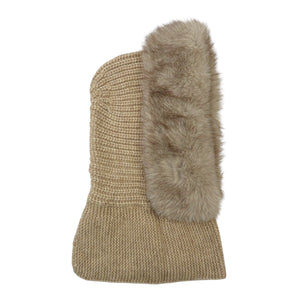 Nijens Balaclava Damen beige Seitenansicht – gestrickte Schlupfmütze mit verlängertem Halsbereich