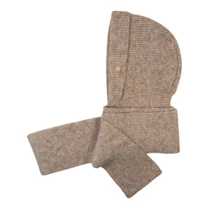 Nijens Balaclava in Beige mit Kapuze und langen Schalenden – Seitenansicht