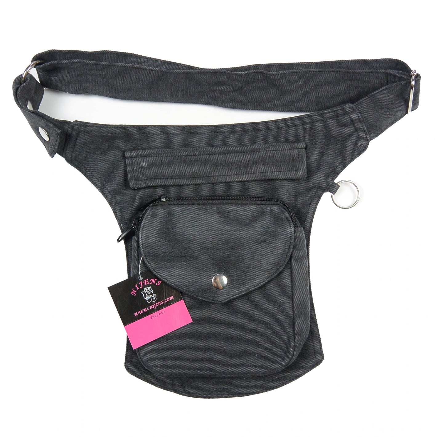 Frontansicht der Barcelona Gassi-Tasche für Herren in Dunkelgrau aus robustem Canvas mit mehreren Fächern