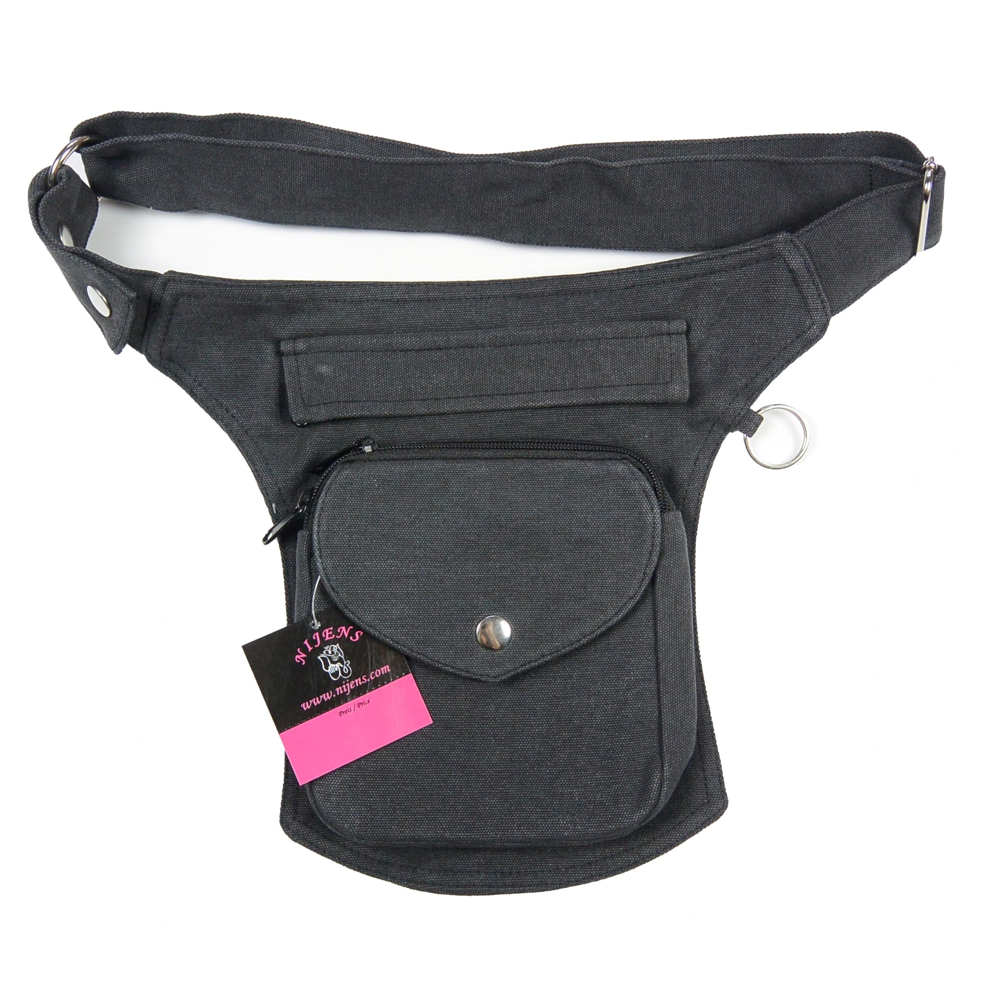Frontansicht der Barcelona Gassi-Tasche für Herren in Dunkelgrau aus robustem Canvas mit mehreren Fächern