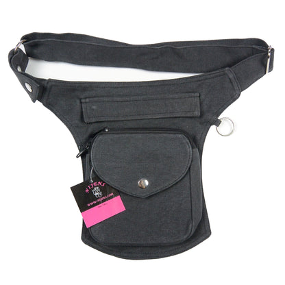 Frontansicht der Barcelona Gassi-Tasche für Herren in Dunkelgrau aus robustem Canvas mit mehreren Fächern