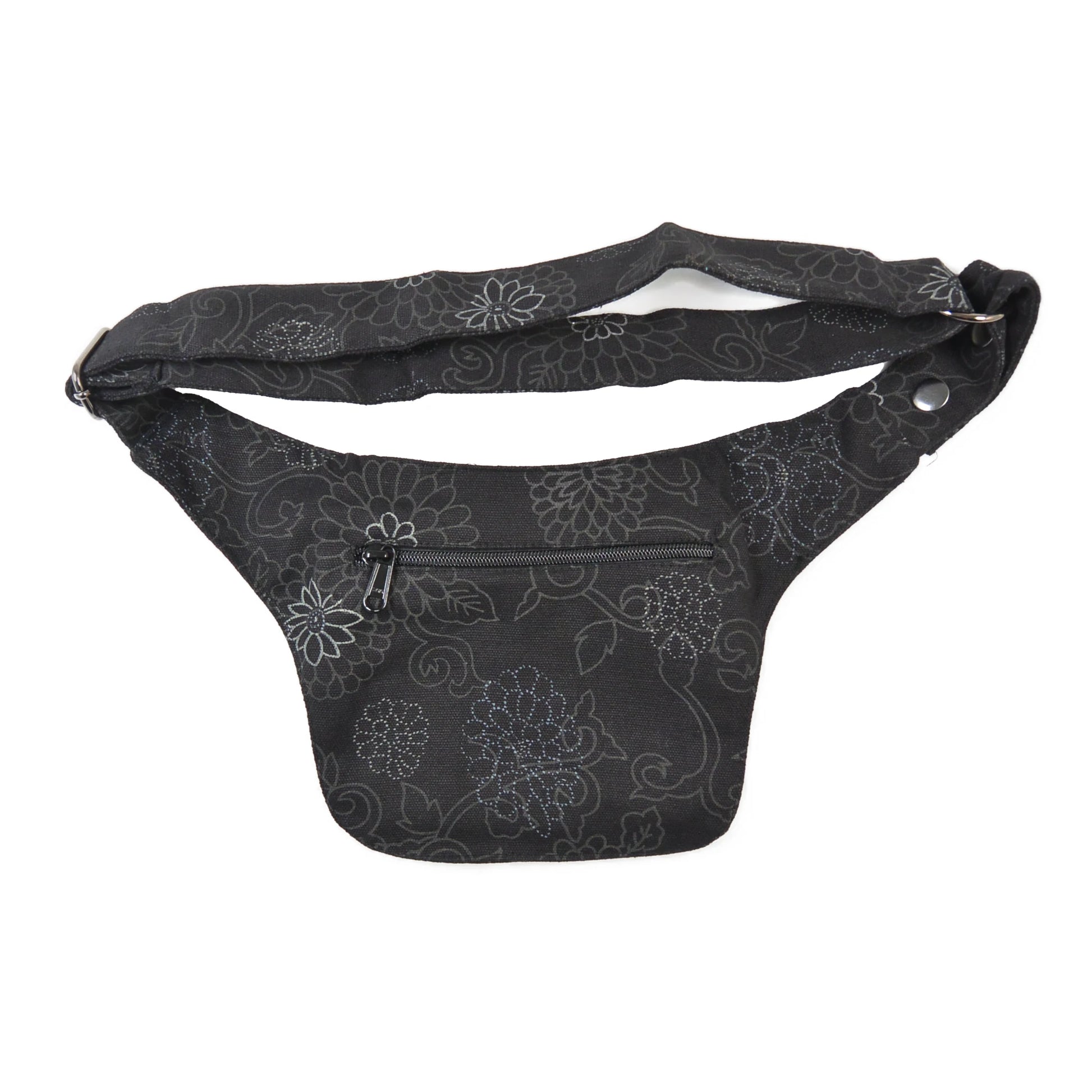 Nijens Hüfttasche Dublin Schwarz-Braun mit Blumen-Muster, Rückansicht mit Reißverschlussfach.