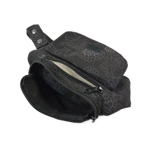 Nijens Hüfttasche Dublin Schwarz-Braun mit Blumen-Muster, Innenansicht mit Reißverschlussfach.