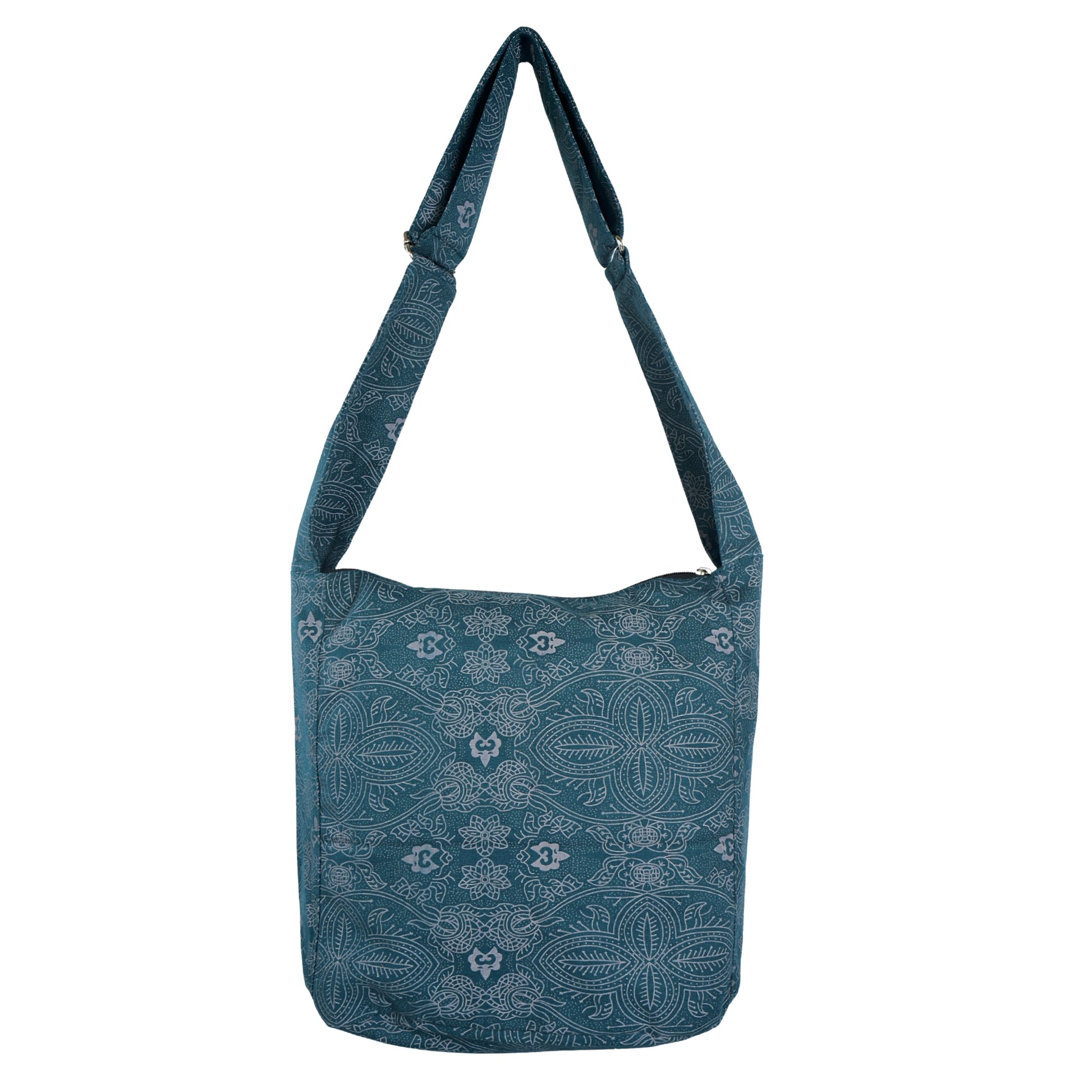 Rückansicht des Nijens Big Shopper in Petrol mit floralem Muster