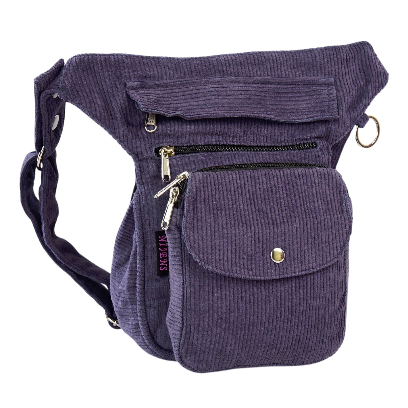 Seitenansicht der SUPER HANNOVER Tasche in Lavendelviolett mit Nijens Logo