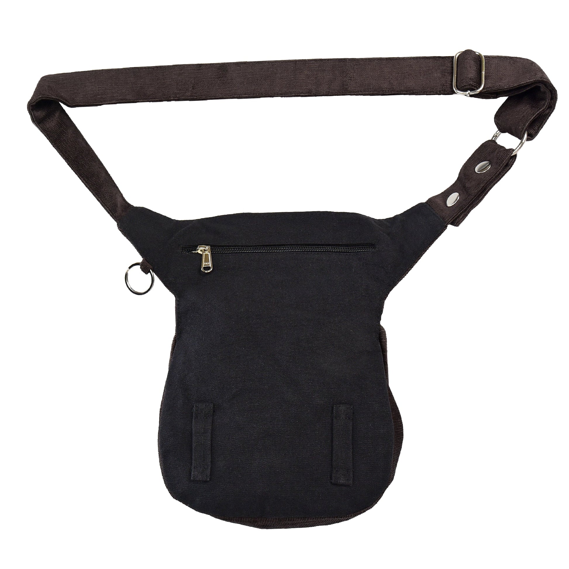 Rückseite der Nijens Cordtasche mit Zipperfach und Gürtelschlaufen