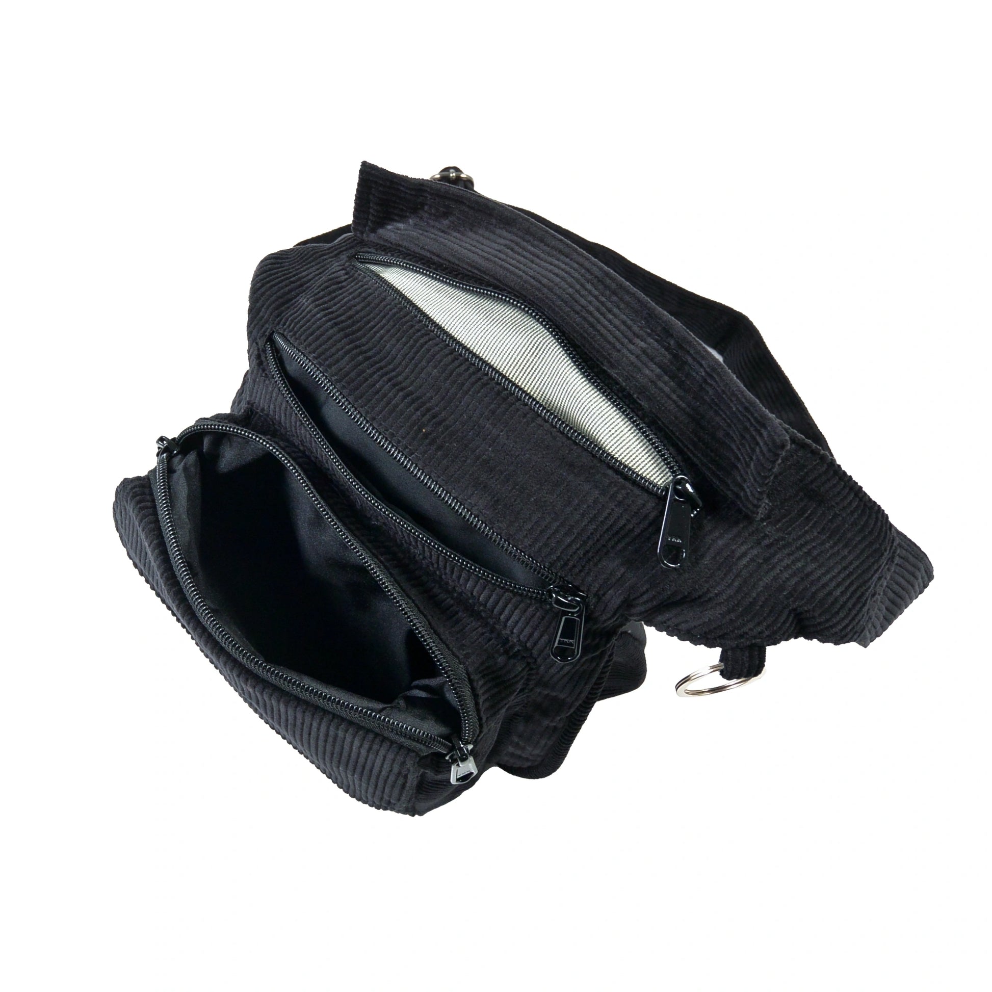 Gürteltasche, Gassi-Tasche aus Cord Charcoal. Das Hauptfach und vordere Reißverschlussfach bietet Platz für Handy, Portemonnaie und andere Kleinigkeiten.