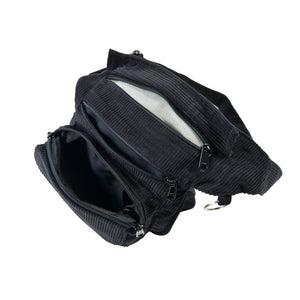 Gürteltasche, Gassi-Tasche aus Cord Charcoal. Das Hauptfach und vordere Reißverschlussfach bietet Platz für Handy, Portemonnaie und andere Kleinigkeiten.