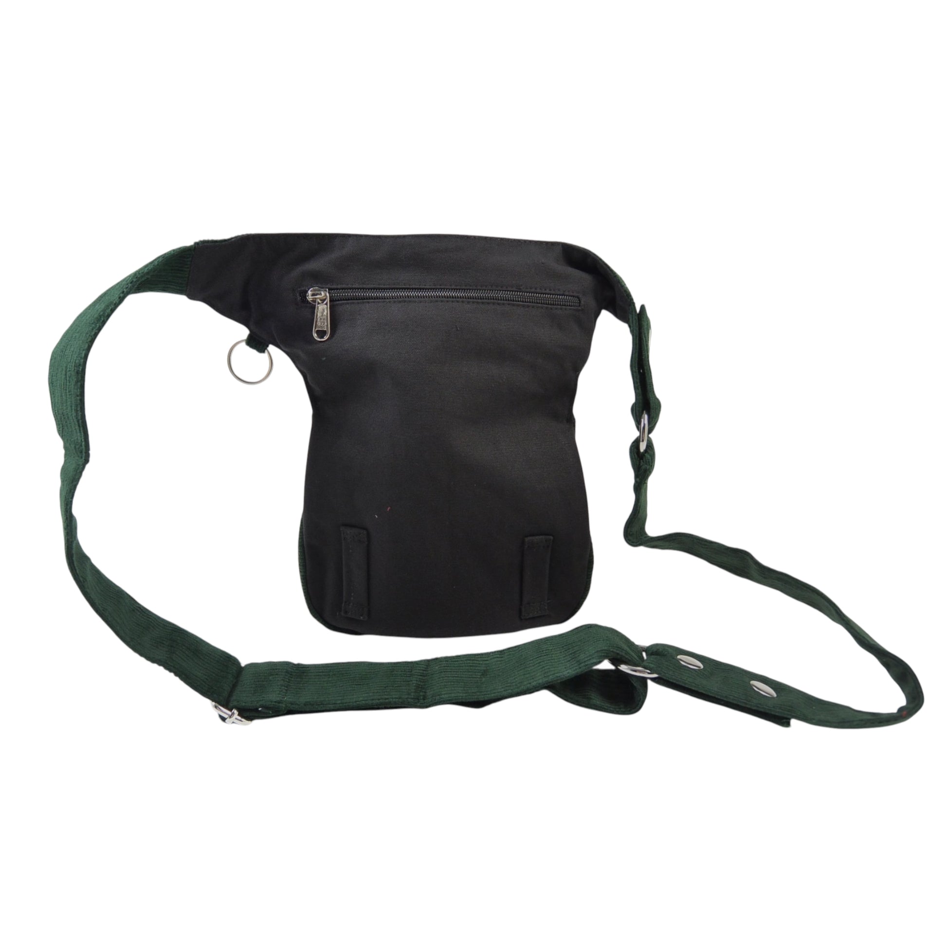 Gassi-Tasche aus Cord Tannengrün. Rückseite.