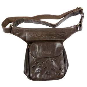 Nijens Gassi-Tasche aus braunem Echtleder mit Pfotenmotiv und abnehmbarem verstellbarem Gürtel