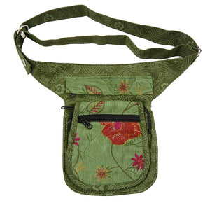 Bauchtasche aus Baumwolle in Grün mit Blumenmuster in Orange