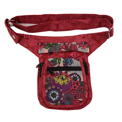 Bauchtasche aus Baumwolle Rot mit floralen Motiven