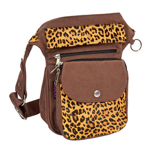 Vorderansicht der braunen vintage Bauchtasche mit Kuhfell im Leopardenlook - Super-Hannover F-134 Nijens Shop
