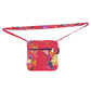 Kleine Tasche – Umhängetasche aus Baumwolle, rot mit Rosenmotiv. Ein Reißverschlussfach hinten.