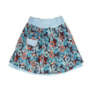 Ansicht Rockseite 1 von Wenderock aus Rayon Hellblau, Bordeauxfarben mit Paisley & Blumen Motiven, Tasche abnehmbar.