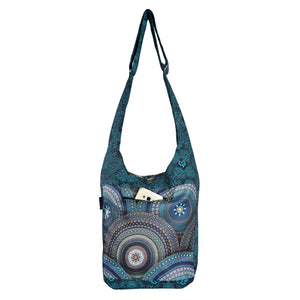 Nijens Small Shopper mit Mandala-Muster in Blau und Türkis, Frontfach mit Reißverschluss und Smartphone