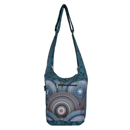 Nijens Small Shopper mit Mandala-Muster in Blau und Türkis, Frontfach mit Reißverschluss