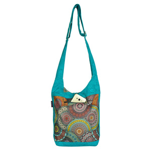 Nijens Small Shopper in Türkis mit buntem Mandala-Muster, Handyfach vorne und verstellbarem Schultergurt