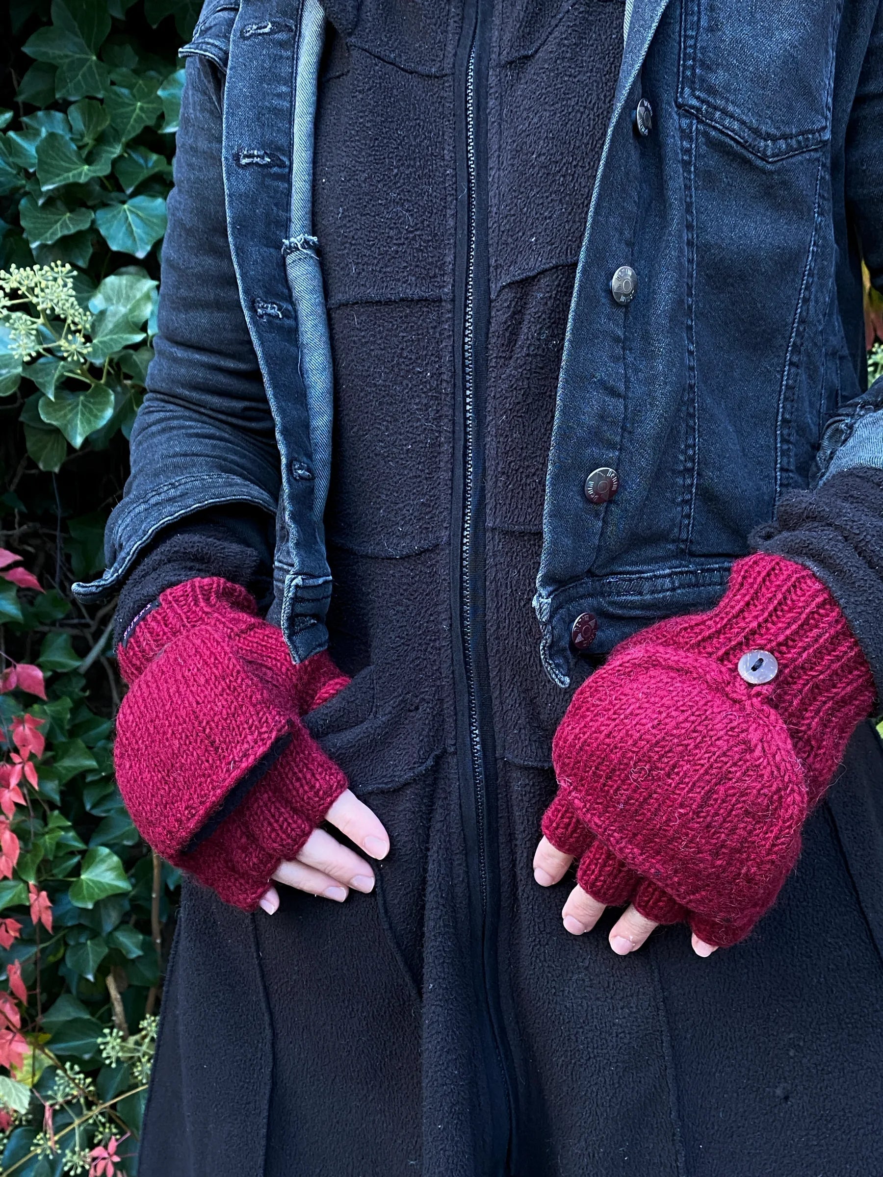 halbfinger handschuhe mit klappe Fingerfreie Handschuhe, Fäustlinge aus Schurwolle- Handgestrickt