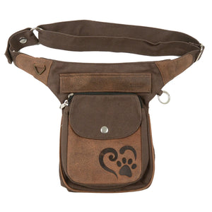 Gassi-Tasche Leder Vintage mit Prägung Pfotenherz Braun - Nijens Shop