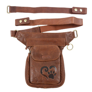 Gassi-Tasche Leder Brandy mit Pfotenherzprägung