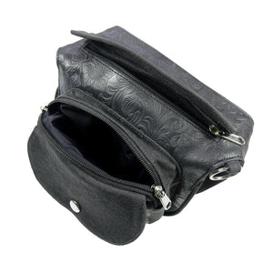 Gassi-Tasche Leder mit Blumenmuster-Prägung in Schwarz - Nijens Shop