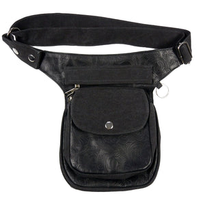 Gassi-Tasche Leder mit Blumenmuster-Prägung in Schwarz - Nijens